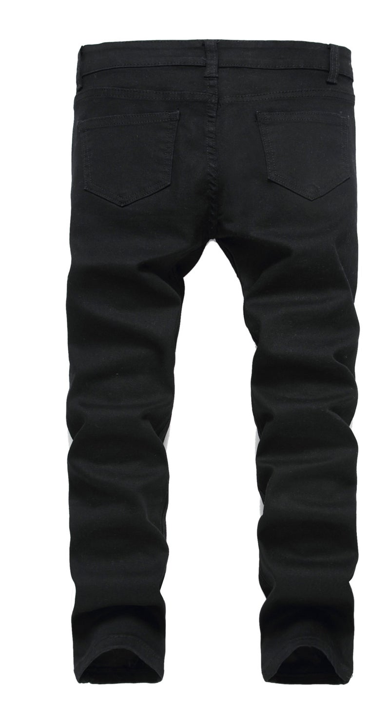 FREDD MARSHALL Boy's Black Slim Fit Skinny Jeans Ripped Elastic Waist Pants with Zipper for Kids,Black,14 Slim - Image 2